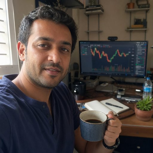 Aaron Mehta, mid 30s, at a sunlit home-office desk with a polo shirt and a coffee mug.